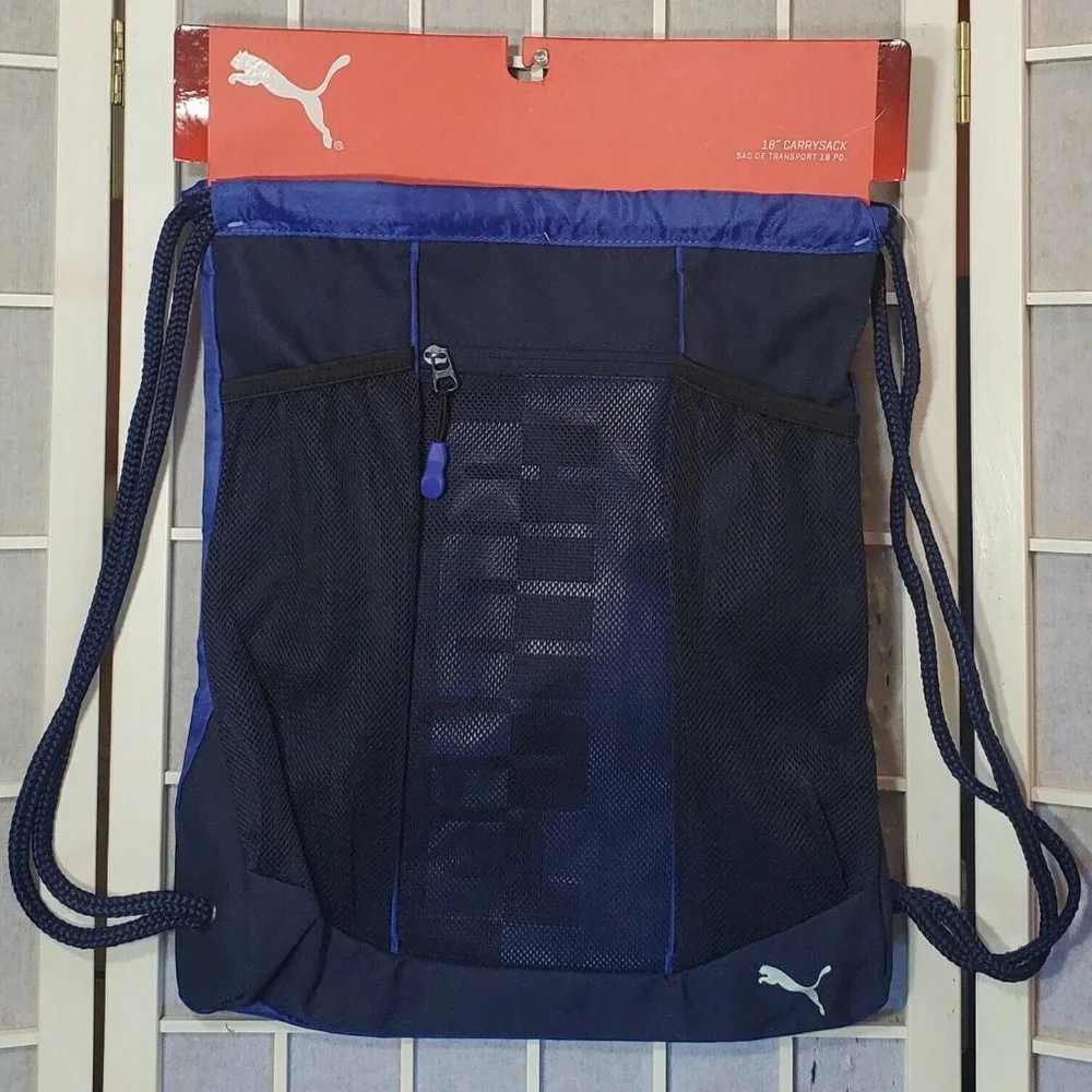 NWT PUMA SPLIT SHIFT CARRYSACK MEN'S BLAC BLUE SCHOOL WORK TRAVEL SPORT BACKPACK